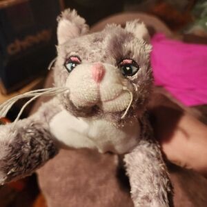 Plush Gray Cat Stuffed Animal - Pink Accents